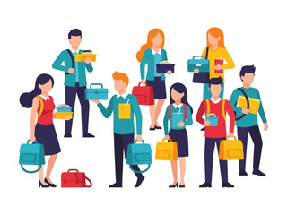 Obraz premium Professionals ready to start their career: Illustrative representation of a diverse group of professionals in professional attires, symbolizing the beginning of their journey. They are prepared.
