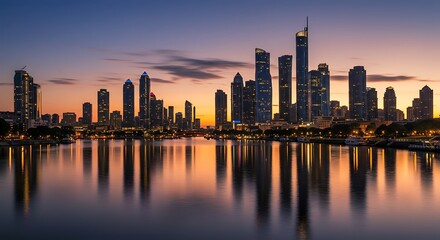 Obraz premium Gold Coast Skyline at Dusk with Water Reflections