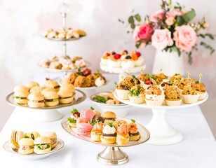 Fototapeta premium Elegant array of assorted pastries and finger foods