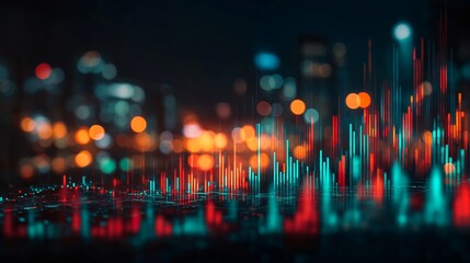 Financial data visualization cityscape night glowing chart abstract urban technology analytics colorful futuristic mood