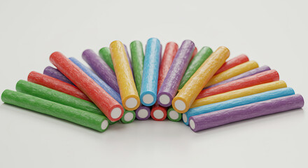 Fototapeta premium Colorful Licorice Candy Sticks with Cream Filling on White Background.