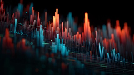 Abstract data visualization high frequency trading digital chart glowing bar graph financial analytics futuristic technology blue and red color dynamic modern