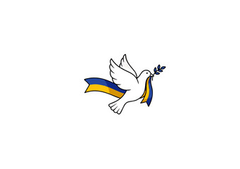 peace dove carrying Ukraine flag ribbon
