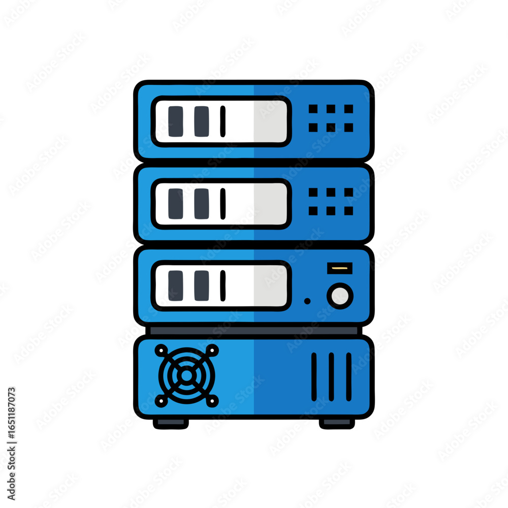 Aufkleber network infrastructure: stacked servers illustration for data processing and information systems