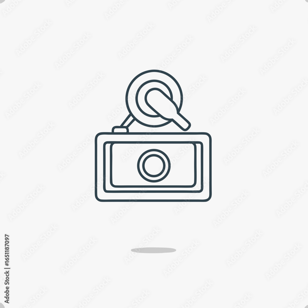 Poster minimalist line drawing showcasing a mobile device equipped with specialized camera setup for macro 