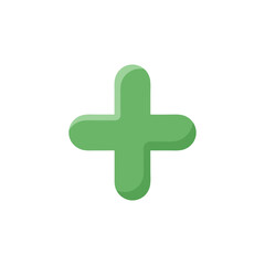 Obraz premium Vibrant green plus symbol with subtle shadow against a clean white backdrop design element showcasing geometric shapes and depth illustration