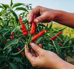 hand holding red pepper