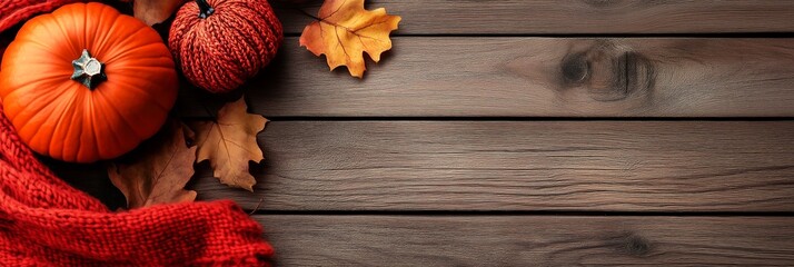 Autumn decor featuring a vibrant orange pumpkin and cozy knit elements.