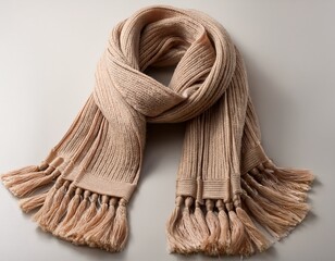 beige wool scarf with fringe