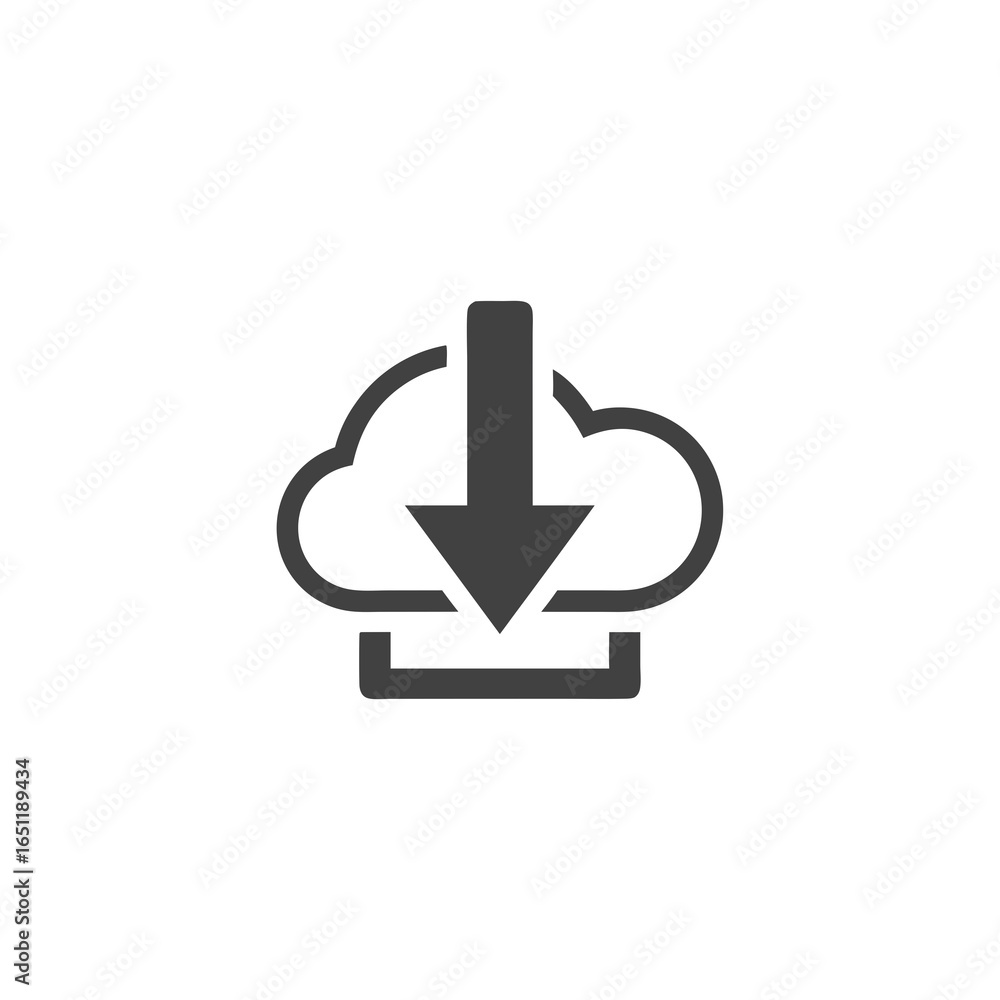 Poster symbolic cloud download icon representing data transfer and digital accessibility on a white backgro