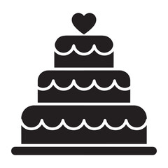 Elegant three tier wedding cake silhouette with heart topper for celebration design needs vector illustration food and event