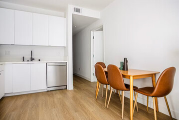 Fototapeta premium Modern luxury kitchen interior in minimal scandinavian style, 3d render