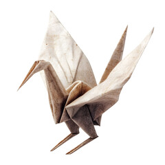 Fototapeta premium Intricate origami paper crane bird sculpture showing delicate folds and craftsmanship isolated on transparent background