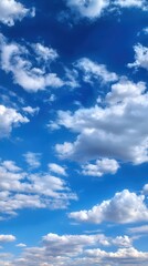 Bright Blue Sky with White Cumulus Clouds on a Sunny Day
