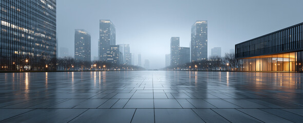 A modern city skyline and a clear sky