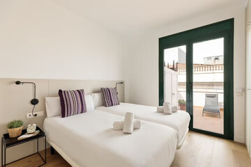 Modern luxury bedroom interior in minimal scandinavian style, 3d render