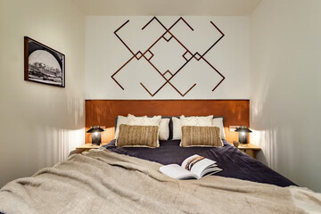Modern luxury bedroom interior in minimal scandinavian style, 3d render