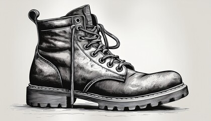 lace up boot in monochrome illustrated style with vintage texture ideal for graphic design alternative fashion or urban culture