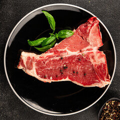 Raw steak T-bone fresh meat premium beef snack fresh delicious gourmet food background on the table...