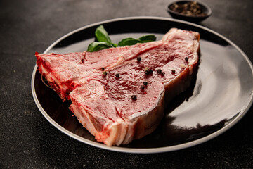 Raw steak T-bone fresh meat premium beef snack fresh delicious gourmet food background on the table...