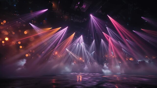 Video background of a nightclub or disco with a blue and pink laser light show and a foggy background. Nightlife concept.