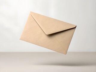Floating Beige Envelope on Off White Background