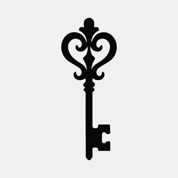 Silhouette ornate key vintage style antique shape vector illustration