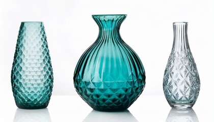 teal faceted glass vase isolated on white background