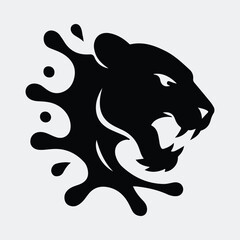 Silhouette panther head creative water splash design logo vector illustration