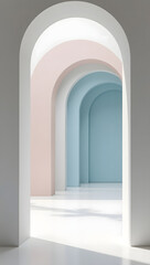 Fototapeta premium Serene Minimal Arched Corridor with Sunlit Pastel Walls