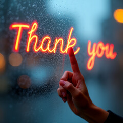 “Thank You” Written on Steamy Glass Window with Condensation