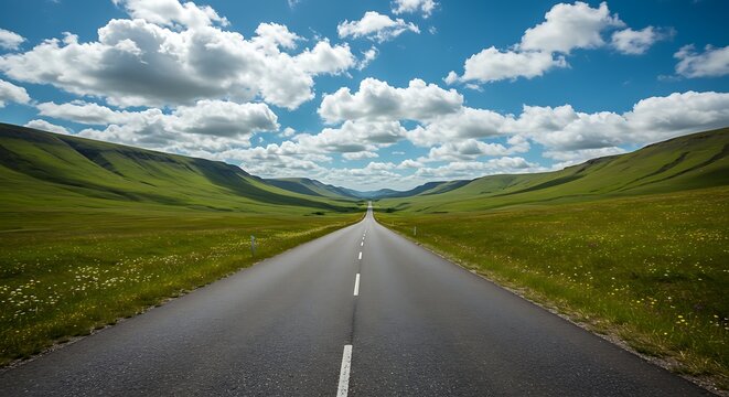 A Scenic Journey Down a Country Road with Rolling Hills
