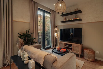 Modern luxury apartment interior in minimal scandinavian style, 3d rendering
