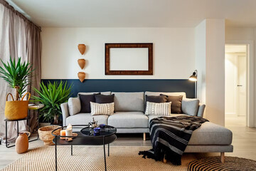 Modern luxury apartment interior in minimal scandinavian style, 3d rendering
