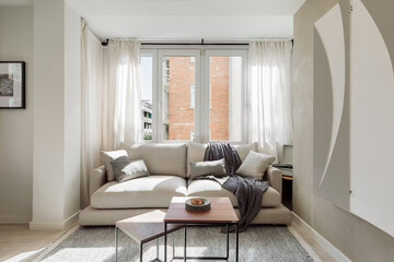 Modern luxury apartment interior in minimal scandinavian style, 3d rendering
