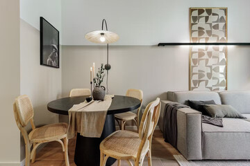 Modern luxury apartment interior in minimal scandinavian style, 3d rendering

