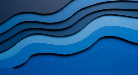 Layered blues creating a calming abstract scene, A visually interesting collection of blue paper cutouts forming an abstract seascape