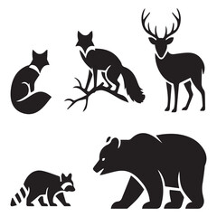 Obraz premium Silhouettes of forest animals including deer fox raccoon and bear