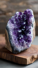 Deep Purple Amethyst Crystal Geode Formation Background for Wellness Branding Jewelry Marketing Spiritual Websites Desktop Wallpaper Canva Templates