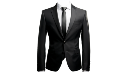 PNG a man wearing a black suit and tie on a transparent background