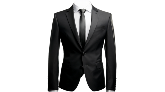PNG a man wearing a black suit and tie on a transparent background