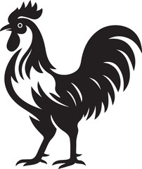 Rooster silhouette stylized black design, Chicken bird silhouette elegant vector