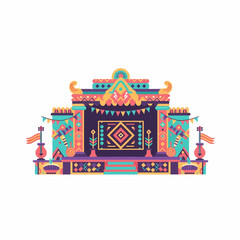 Naklejka premium Ornate Stage with Geometric Patterns and Festive Decorations.