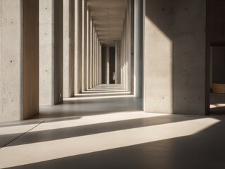 Fototapeta premium Sleek Minimalist Hall: Cement Pillars and Soft Natural Light Shadows
