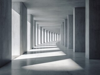 Obraz premium Sleek Minimalist Hall: Cement Pillars and Soft Natural Light Shadows