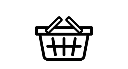 Simple Black Shopping Basket Icon on White Background