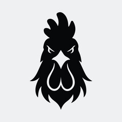 Silhouette rooster head front view logo badge vector illustration © CreatiMart