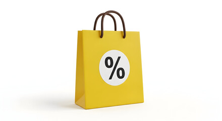 Yellow Shopping Bag with Percentage Sign Isolated on White