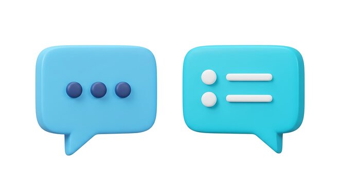 Two blue chat bubbles with icons isolated on white background