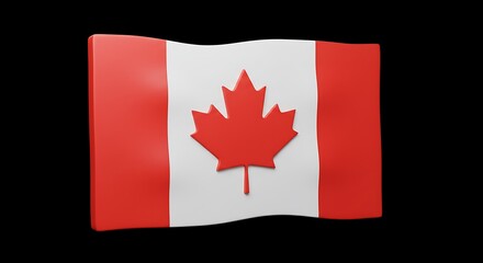 Canadian flag waving proudly isolated on black background